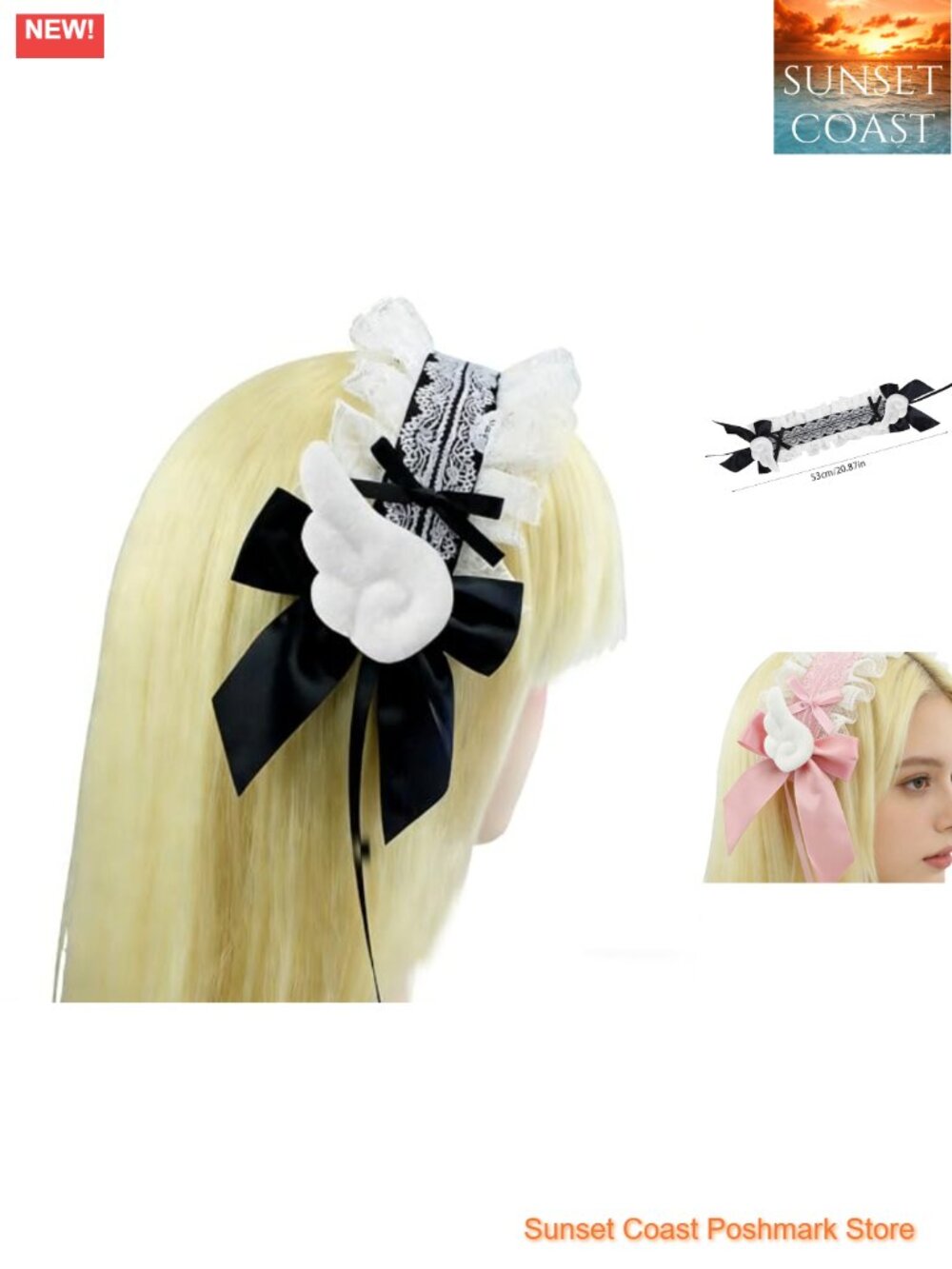 Lolita Lace Headband Bow Angel Wing Maid Cosplay Hair Accessory